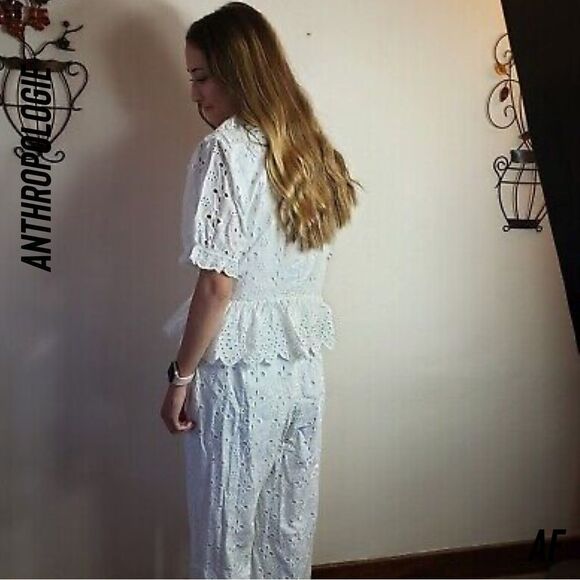 ANTHROPOLOGIE BY ERI + ALI RUFFLED EYELET JUMPSUIT IN WHITE NEW XL - Picture 4 of 11